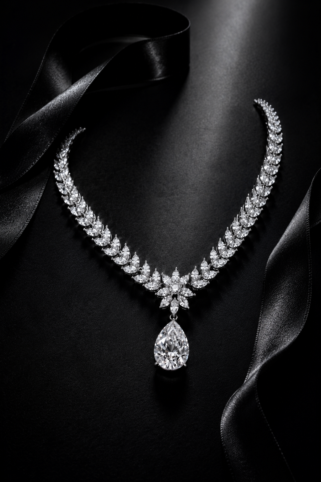 Pear-shaped diamond necklace